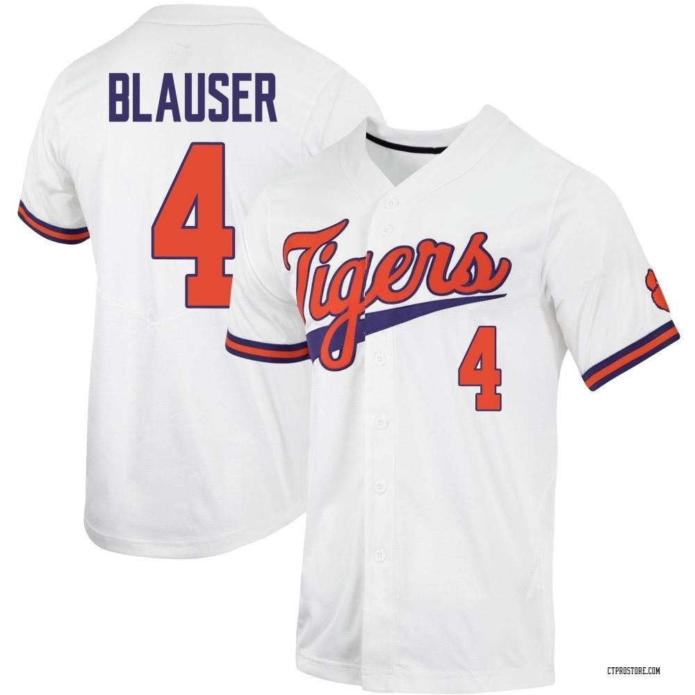 Men's Cooper Blauser Clemson Tigers Replica Full-Button Baseball Jersey - White