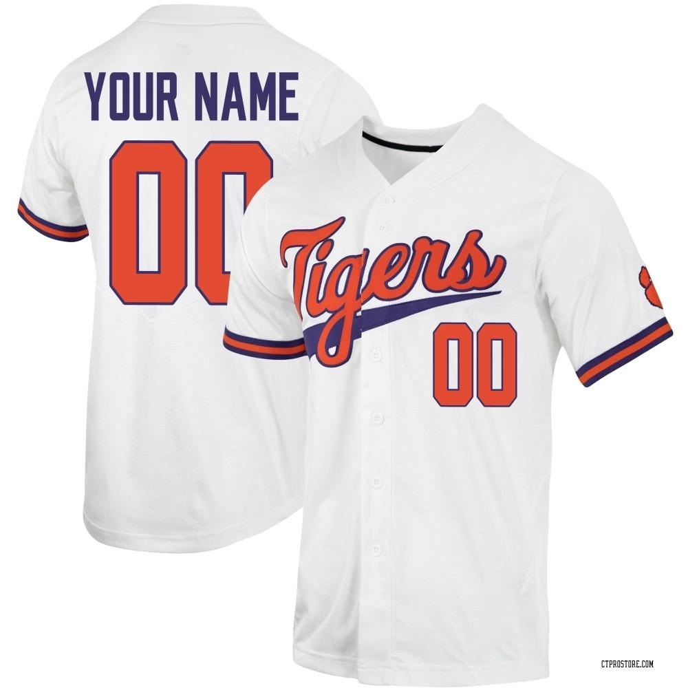 Men's Custom Clemson Tigers Replica Full-Button Baseball Jersey - White