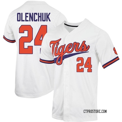 Men's Ty Olenchuk Clemson Tigers Replica Full-Button Baseball Jersey - White