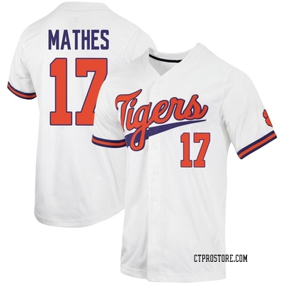 Youth Alden Mathes Clemson Tigers Replica Full-Button Baseball Jersey - White