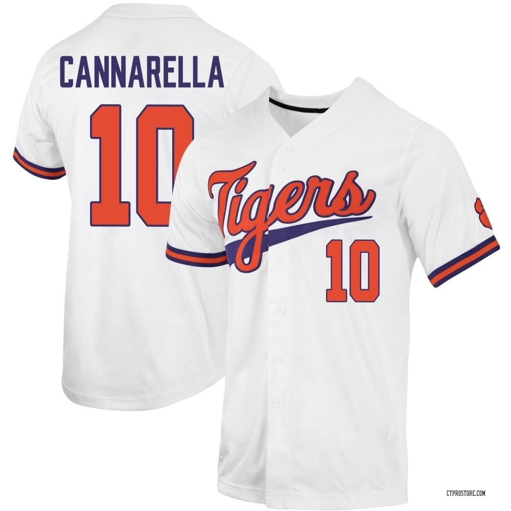 Youth Cam Cannarella Clemson Tigers Replica Full-Button Baseball Jersey - White