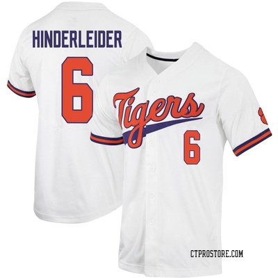 Youth Jacob Hinderleider Clemson Tigers Replica Full-Button Baseball Jersey - White