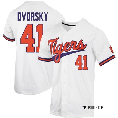 Youth Nathan Dvorsky Clemson Tigers Replica Full-Button Baseball Jersey - White